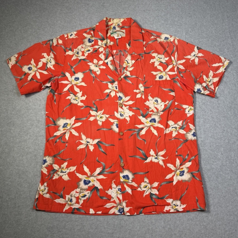 Vintage Paradise Found Hawaiian Shirt Men's Large Red Orchids Floral Magnum PI